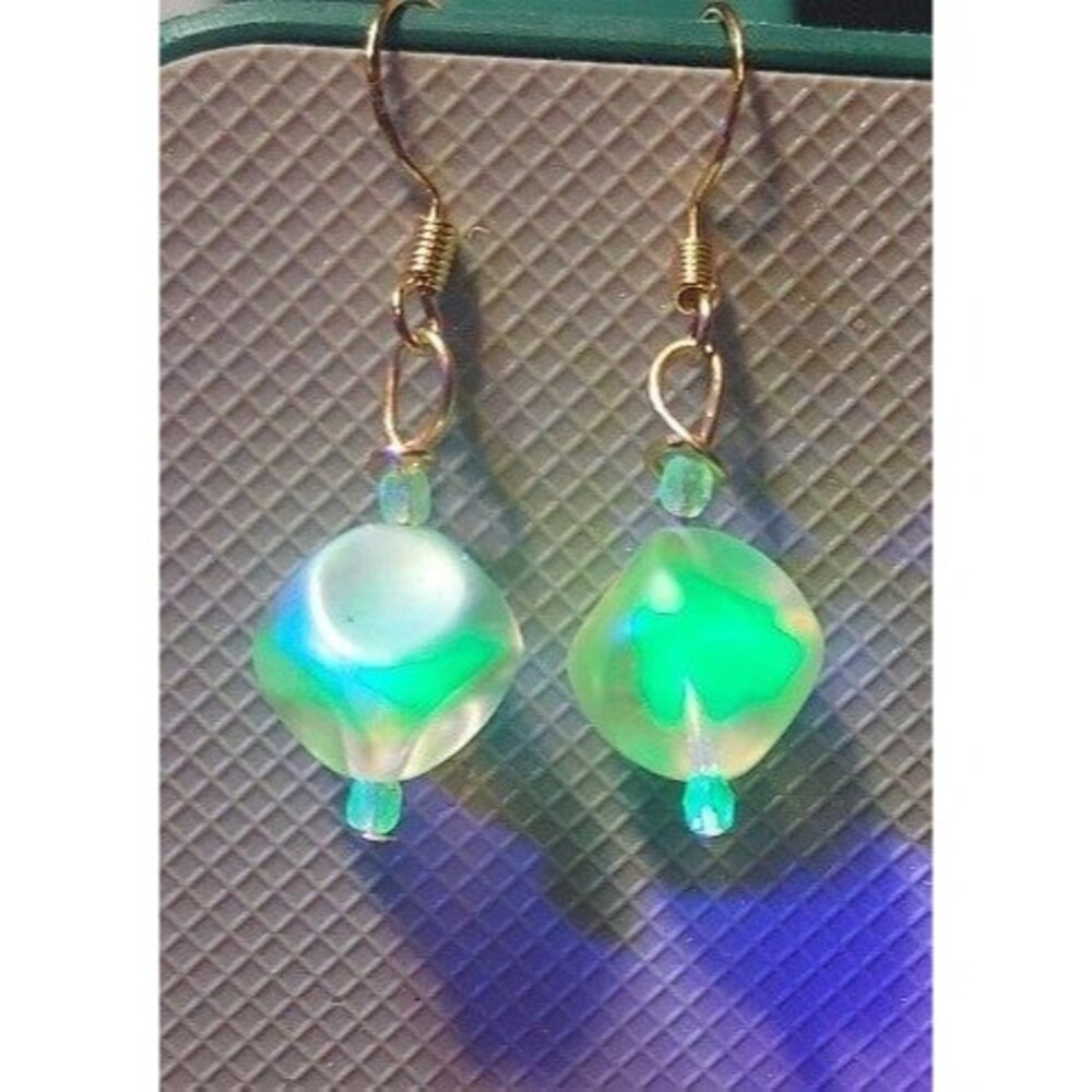 Pink and yellow uranium glass earrings